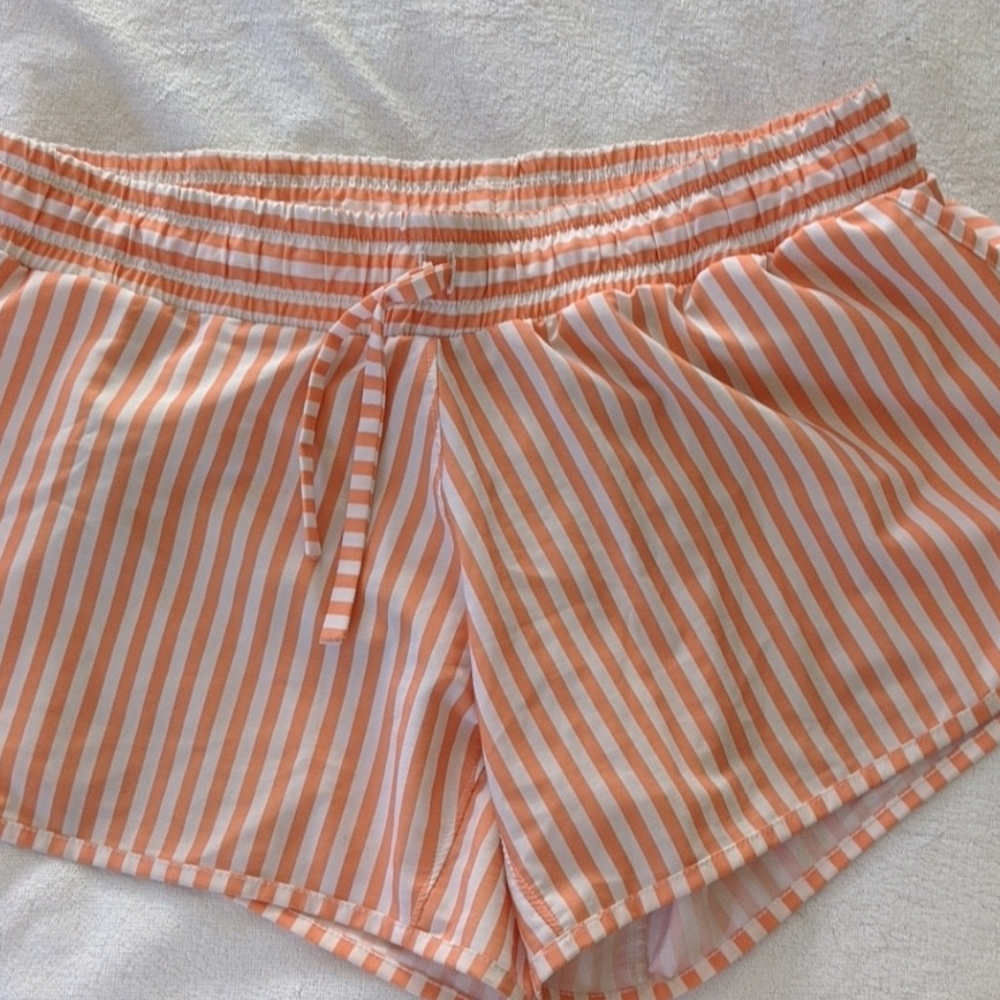 Athletic Stripe Drawstring Shorts - Peach/White